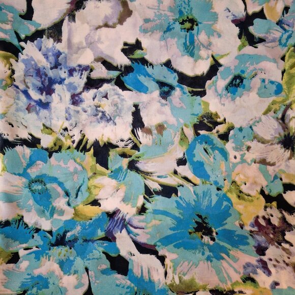 Fabric - Sheer Flowing Chiffon Aqua Floral Print, One Piece, 1.1yd x 60in - Picture 2 of 9